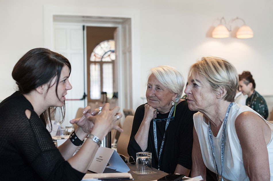 Deanna meeting with finalist Jenifer Tevenaz-Burdet (with Anna Orsini) at ITS 2015